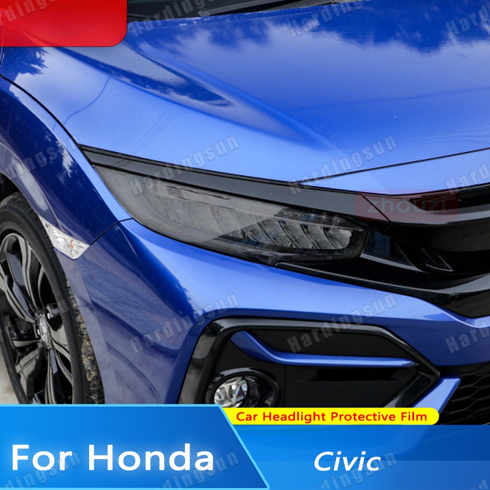 ไฟหน้ารถป้องกันฟิล์มควันสีดําโปร่งใส TPU สติกเกอร์โปร่งใสสําหรับ Honda Civic 10th Gen FC/FK 2016-2021 2 ชิ้น