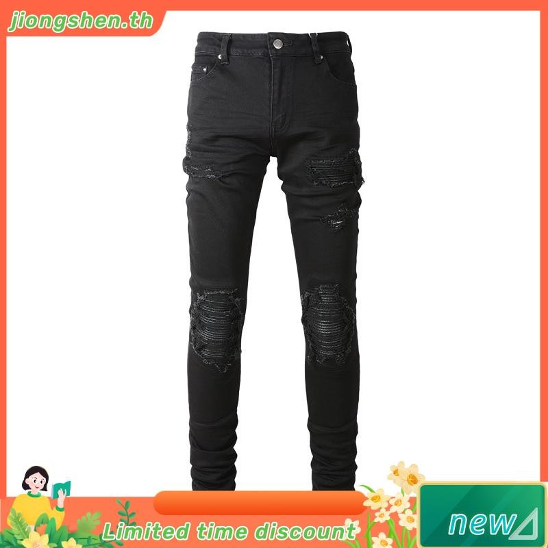 Amiri Jeans Men Black Hip Hop Club Style กางเกงยีนส์ High Street Trendy Pants