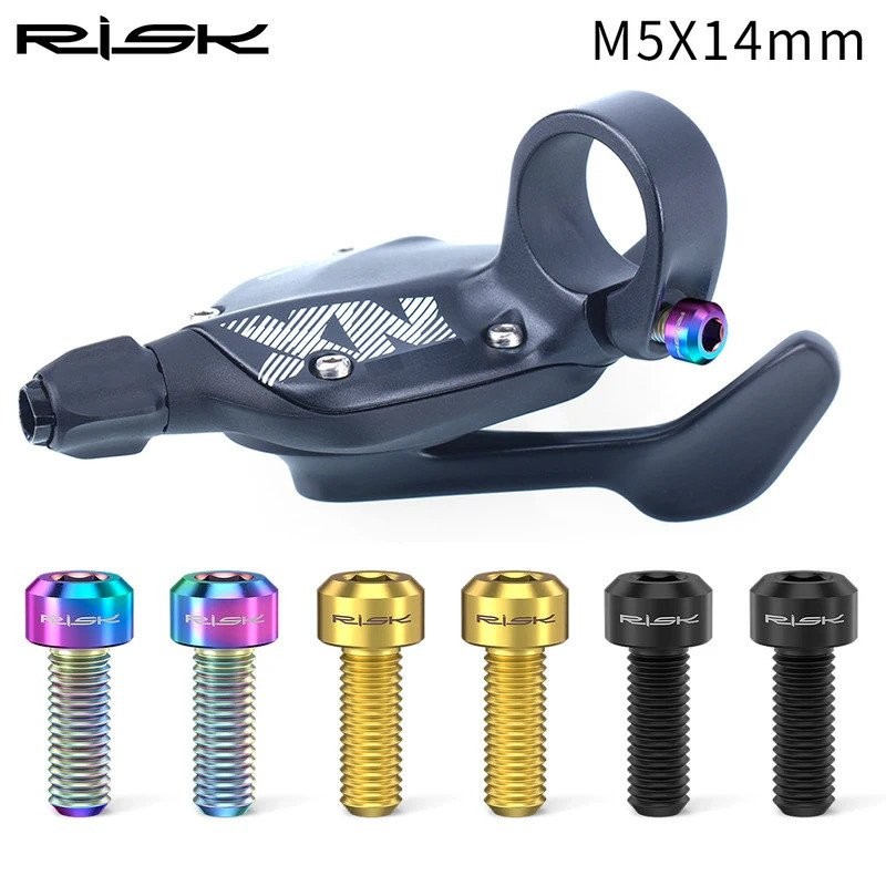Risk 2pcs ไทเทเนียม Shifter Fixing Bolts M5X14 มม.เบรค Lever Bolts สําหรับ MTB Derailleur Fixing สกรูสําหรับขี่จักรยานจักรยาน Shifter