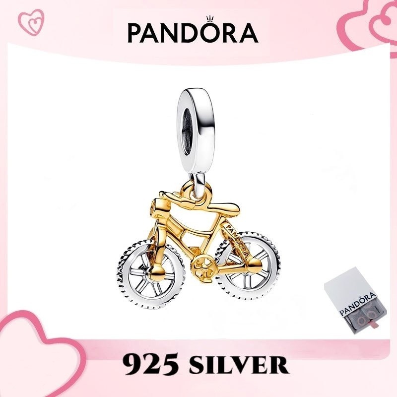 100% S925sterlingsilver ใส่อุปกรณ์เสริม763354C01 ล้อหมุนทูโทน จักรยาน Dangle Charm 2Q0F