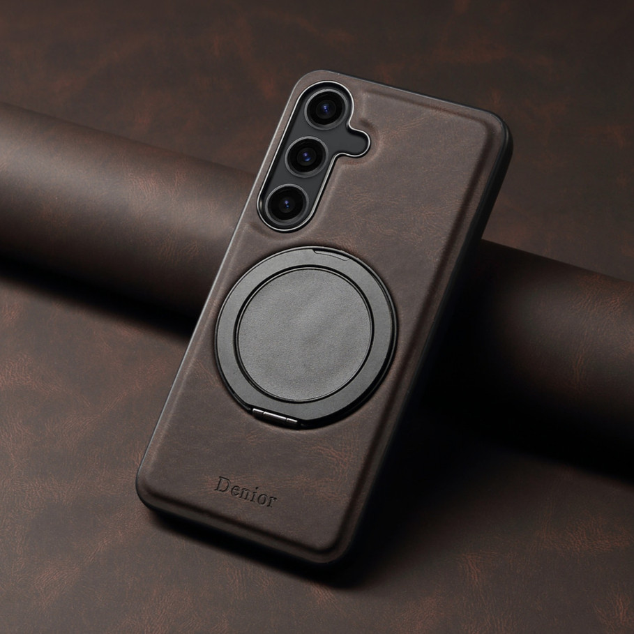 360 หมุนแหวนนิ้วมือหนังสําหรับ Samsung Galaxy S24 Plus S25 Ultra S23 FE A15 A16 A25 A35 A55 5G วงเล็บแม่เหล็กผู้ถือขาตั้งฝาครอบโทรศัพท์