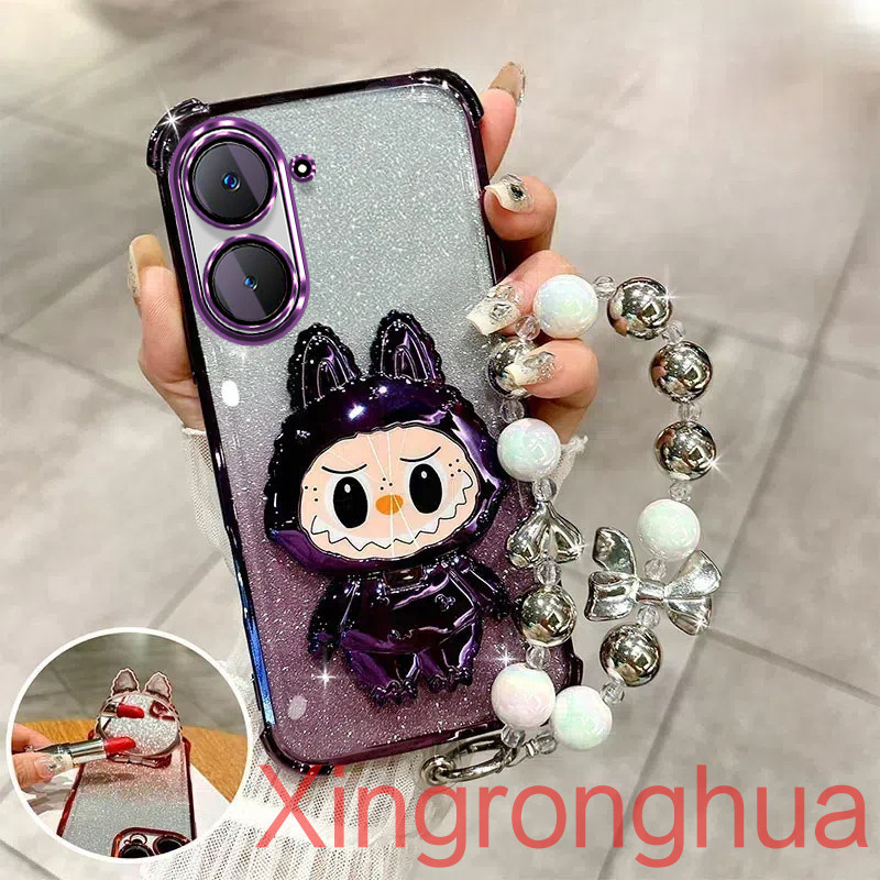 เคสสําหรับ Vivo Y03 Y18 Y18E Y37 เคสโทรศัพท์ใหม่ 3D LaBu Bracket softCase พร้อมสร้อยข้อมือเชือกเส้นเ