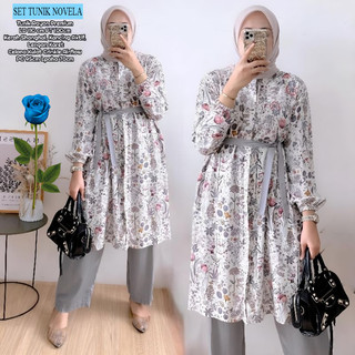 Novela Set Tunik One Set Wanita Busui Kekinian Rayon Premium Baju Setelan Celana Kulot LD 110 cm