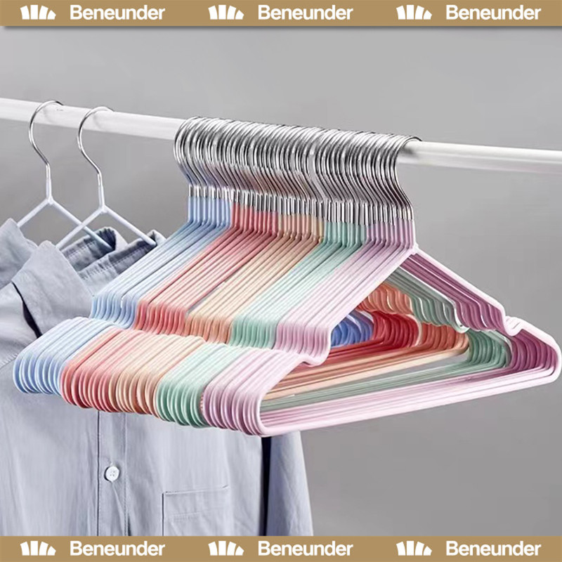 ไม้แขวนเสื้อ สีพาทเทล 1แพ็ค/10ชิ้น เคลือบซิลีโคนกันลื่น ขอบพลาสติกกันลื่น รับน้ำหนักได้ดี