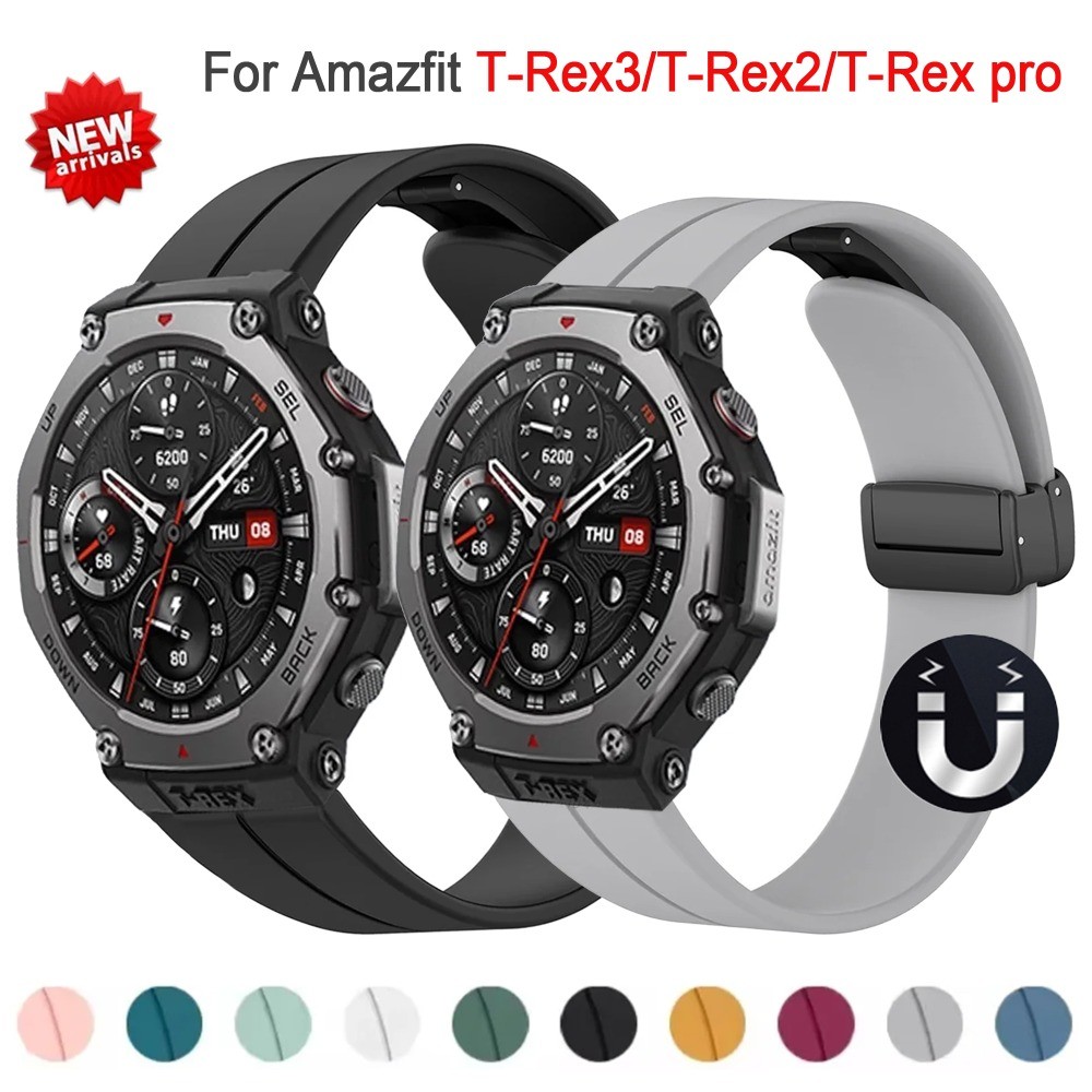 สายซิลิโคนสําหรับ Huami Amazfit T-rex 3/2 หัวเข็มขัดแม่เหล็กสําหรับ Amazfit T-rex pro อุปกรณ์เสริมนาฬิกาอัจฉริยะ Correa เข็มขัด
