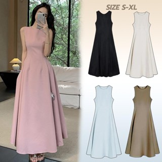 mimi&didi#ชุดเดรสยาวแฟชั่นเรียบหรู เดรสเสื้อกั๊ก ทรงเอ ฤดูร้…