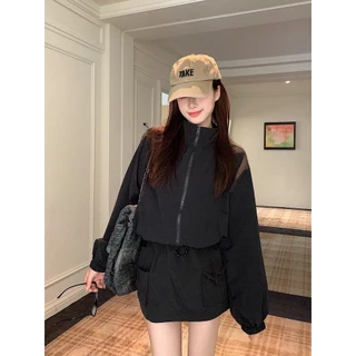 cherryshop พร้อมส่ง แจ็คเก็ตกันแดดกันแดดสั้นแฟชั่นสําหรับผู้หญิงรุ่นเกาหลี การออกแบบซิปและเชือกผูก ทรงสวย สุดฮิต