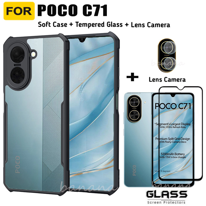 สําหรับ Poco C71 อะคริลิคเคสโทรศัพท์ Poco C 71 C7 1 C61 C65 C75 ฟิล์มกระจกนิรภัยแบบเต็มหน้าจอป้องกัน