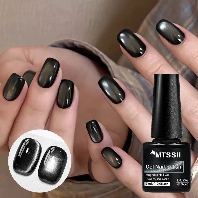 MTSSII 7ml สีดำแก้วน้ำ ไหลแสง Light แมกนีติกเล็บแมวตา Ultra Shine เกลาสว่างมาก โซคอฟ ยูวีเจลเล็บเคลือบเงา