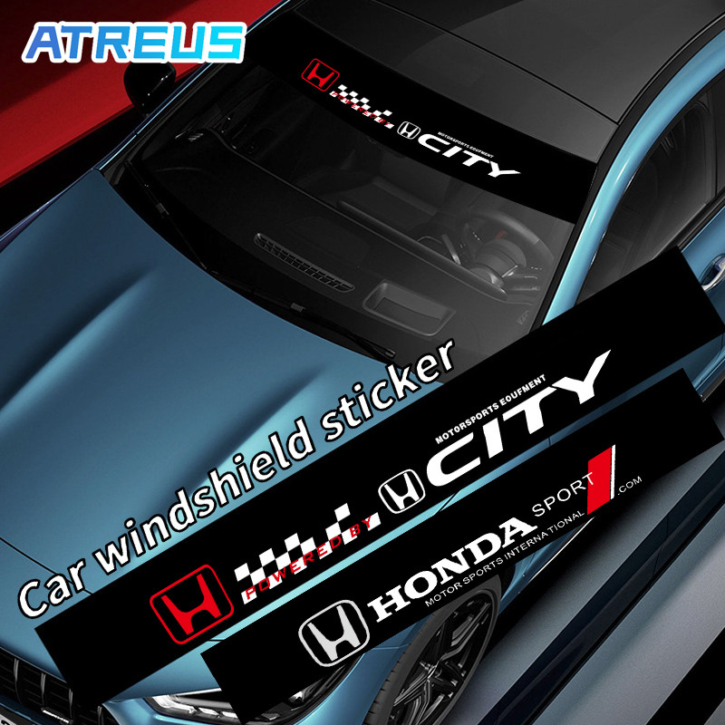 สําหรับ Honda City สติกเกอร์ บังแดด ติดรถ สติกเกอร์รูปลอก กันน้ํา สําหรับติดตกแต่งกระจกหน้ารถยนต์ สติ๊กเกอร์บังแดด ฟิล์มบังแดด คาดกระจกหน้า​ ฟิล์มติดรถ สติ๊กเกอร์ ติดรถยนต์