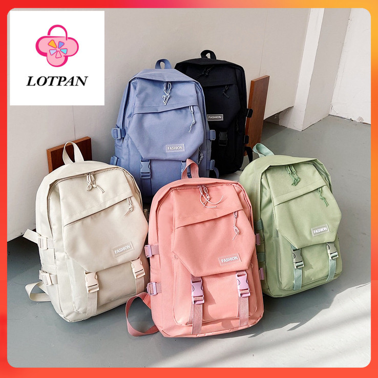 LOTPAN กระเป๋าเป้ สำหรับนักเรียน สไตล์เกาหลี มี5สี แฟชั่นกระเป๋าเป้สะพายหลังความจุขนาดใหญ่ใหม่ สีทึบอินเทรนด์ลําลองอเนกป