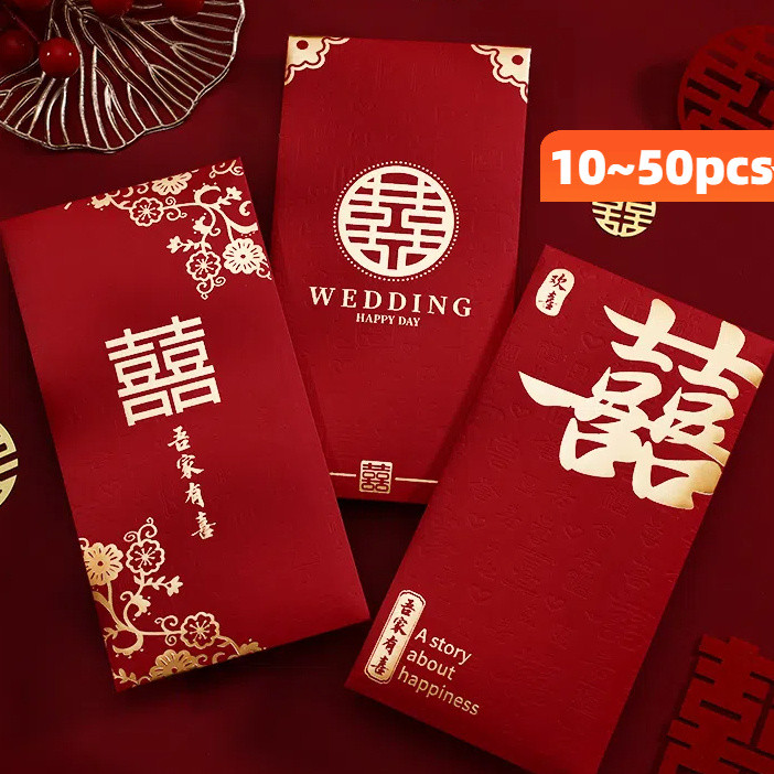 งานแต่งงาน Ampao ซองสีแดงซองเงินเงินสดยาวขนาดใหญ่ Angpao Xi Angpow ความสุขคู่ Angbao ของขวัญแต่งงานจีนหมั้น Hongbao ราคาถูกขายส่ง