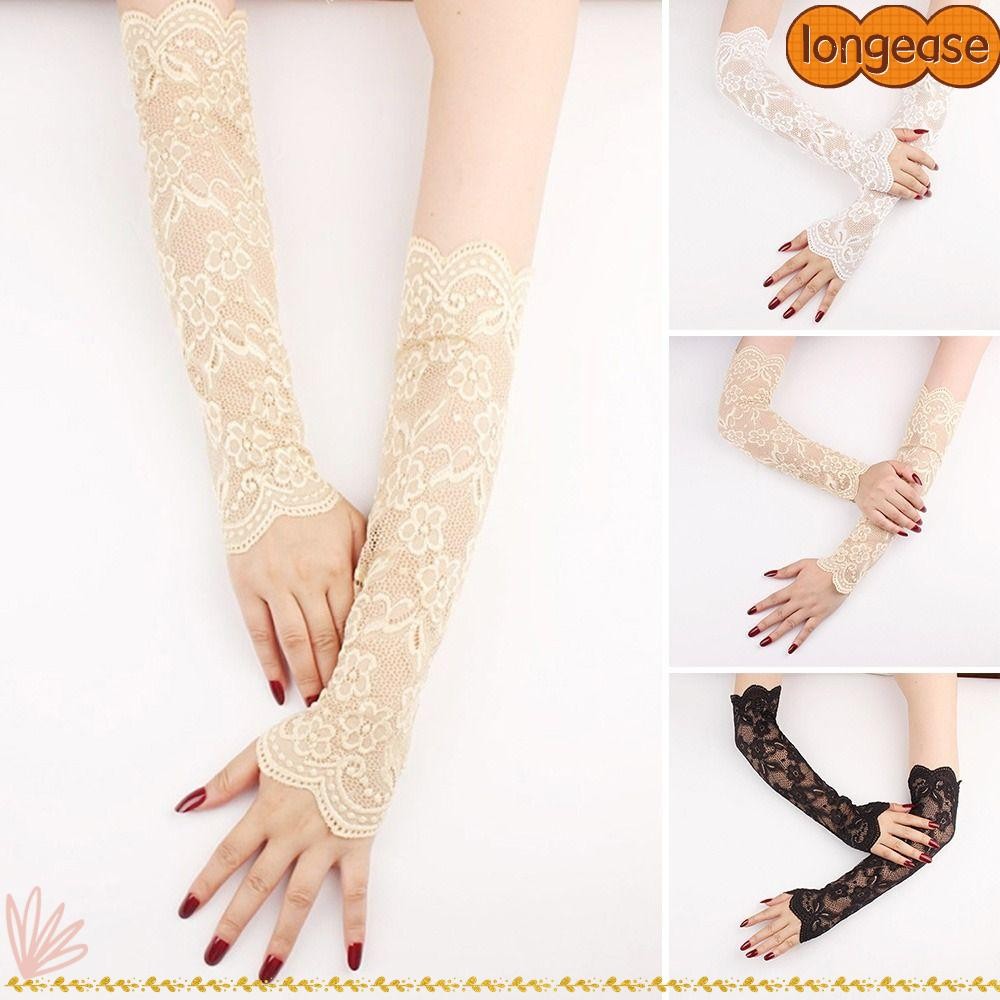 LONGE ปลอกแขนยาวลูกไม้ถุงมือไร้นิ้วกลวงออก