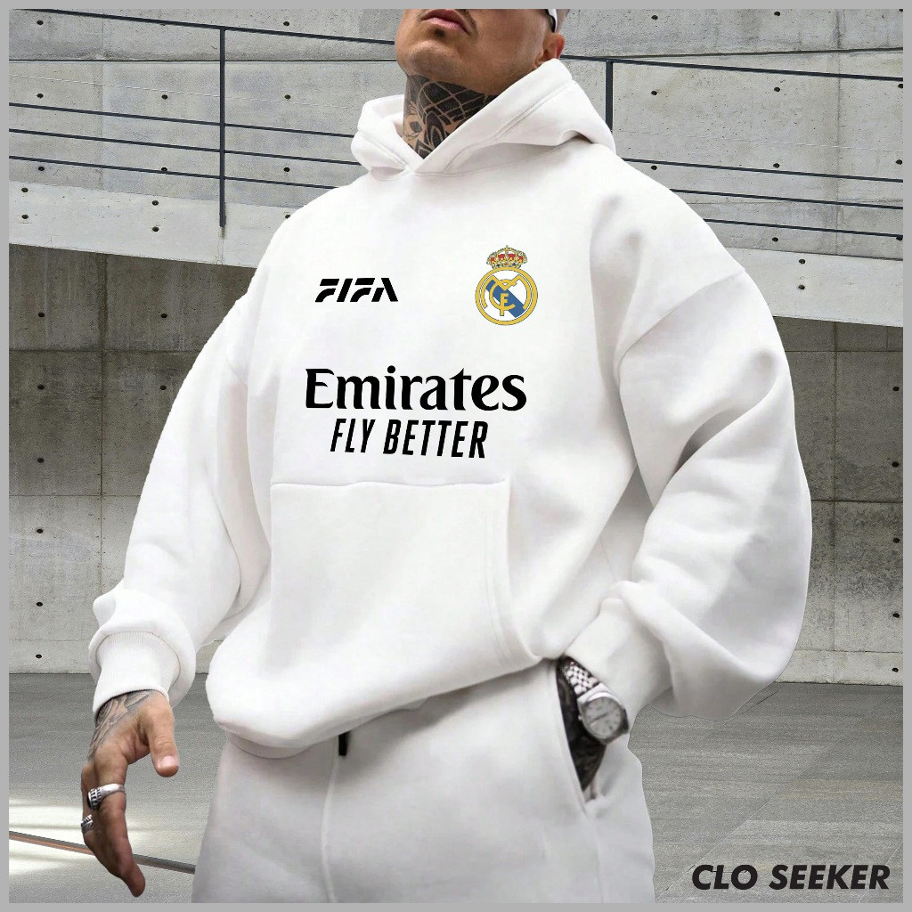 Real Madrid X Emirates Fly Better Hoodie เสื้อแจ็คเก็ตผู้ชาย Casual Top New Mens Hoodie Viral Cotton
