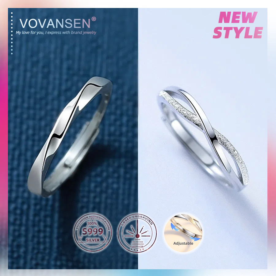 25505-10 VOVANSEN 100% S999 แหวนเงินคู่ปรับ,S999 cincin,ที่กําหนดเองเลเซอร์แกะสลักแหวน Jewelleryเครื