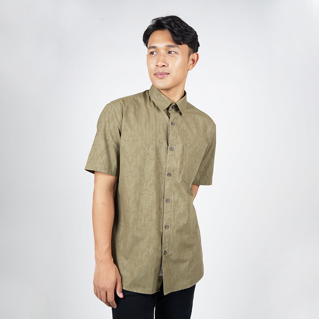 Dapper Batik Slim Fit Button Up Shirt - สีเขียว 3393PB