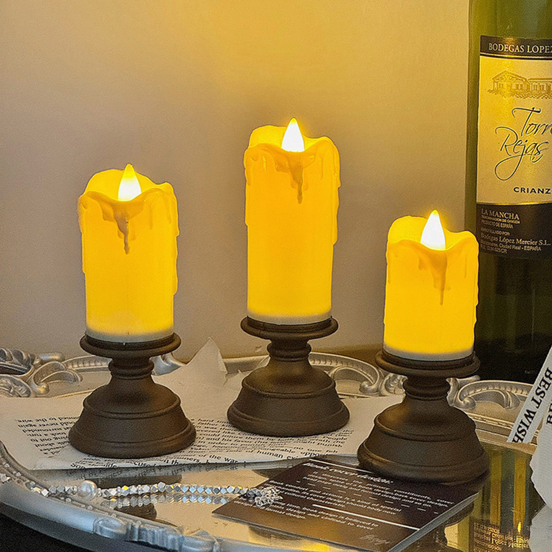 เทียน ไร้ควัน เชิงเทียน LED แบบคลาสสิก ไฟสร้างบรรยากาศย้อนยุค ของตกแต่งโต๊ะ ของตกแต่งคริสต์มาส ปาร์ตี้ - รูปที่ 4