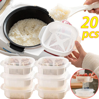 5/10/20 ชิ้นข้าวไมโครเวฟกล่องเก็บของสด/ข้าวสองชั้นตู้เย็นภาช…