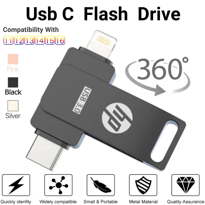 HP OtgTypeC Pendrive 1TB TypeC แฟลชไดรฟ์ 2TB Otg Thumbdrive สําหรับ iPhone Pendrive Storage