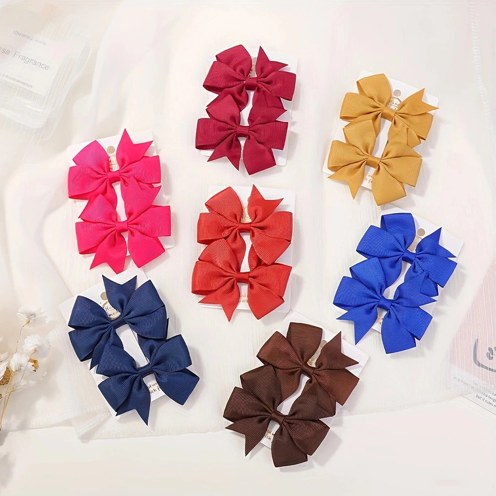 2 ชิ้น/เซ็ต Solid Grosgrain ริบบิ้นผม Bows พร้อมคลิปสําหรับสาวโบว์ขนาดเล็ก Hairpins เด็ก Handmade Hairgrips อุปกรณ์เสริมผม