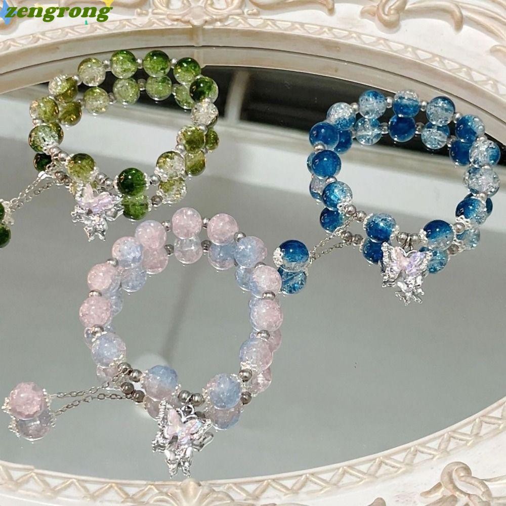 ZENGRONG สร้อยข้อมือเคลือบ,ที่มีสีสันลูกปัดของขวัญเครื่องประดับสร้อยข้อมือโชคดี,ประณีตความงามอุปกรณ์เสริมผีเสื้อ Star Moon ดอกไม้จี้ลูกปัดสําหรับ Bestie ผู้หญิงสาว