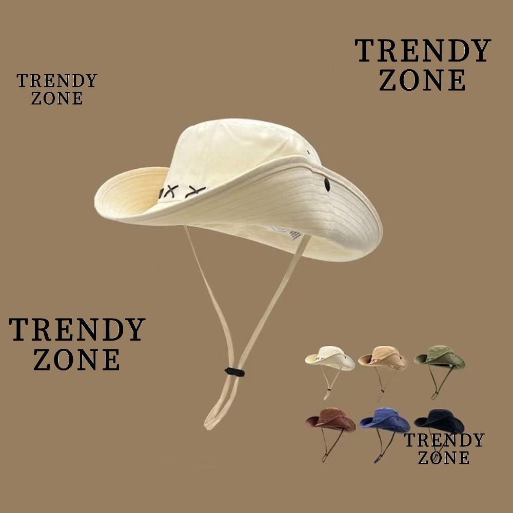 TRENDYZONE หมวกคาวบอย, หมวกบักเก็ตกันแดดปีกกว้าง 10 ซม., แฟชั่นหมวกชายหาดป้องกันรังสียูวีกันน้ําแบบปรับได้ฤดูร้อน