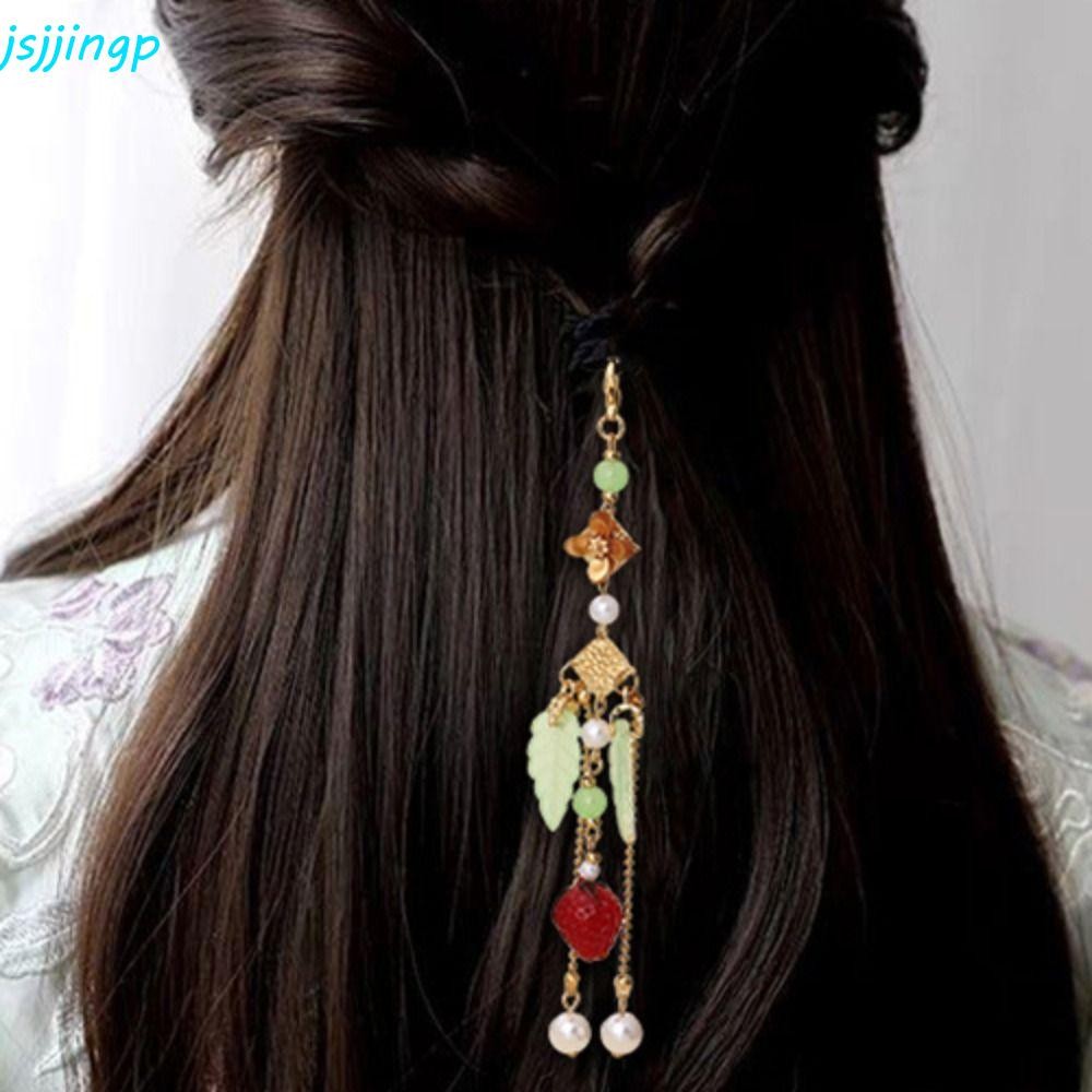 JSJJINGP Hanfu พู่ Headwear, พู่ใบสไตล์จีนยางรัด, สไตล์โบราณผม Tie จี้ผมวงสานเชือกผมจีน Headpiece