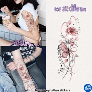 ผีเสื้อกุหลาบแบบสักน่ารักสาวแขนสักสติกเกอร์รอยสักกันน้ําติดท…