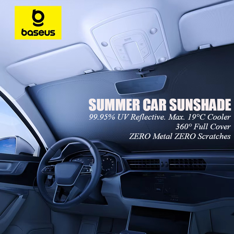 BASEUS เบส สากลฤดูร้อนกระจกบังแดดสําหรับรถยนต์/ รถเอสยูวี,พับหดหน้าต่างด้านหน้าปกสําหรับภายในรถระบายความร้อน,ป้องกันแผงหน้าปัด,สะท้อนแสงความร้อน