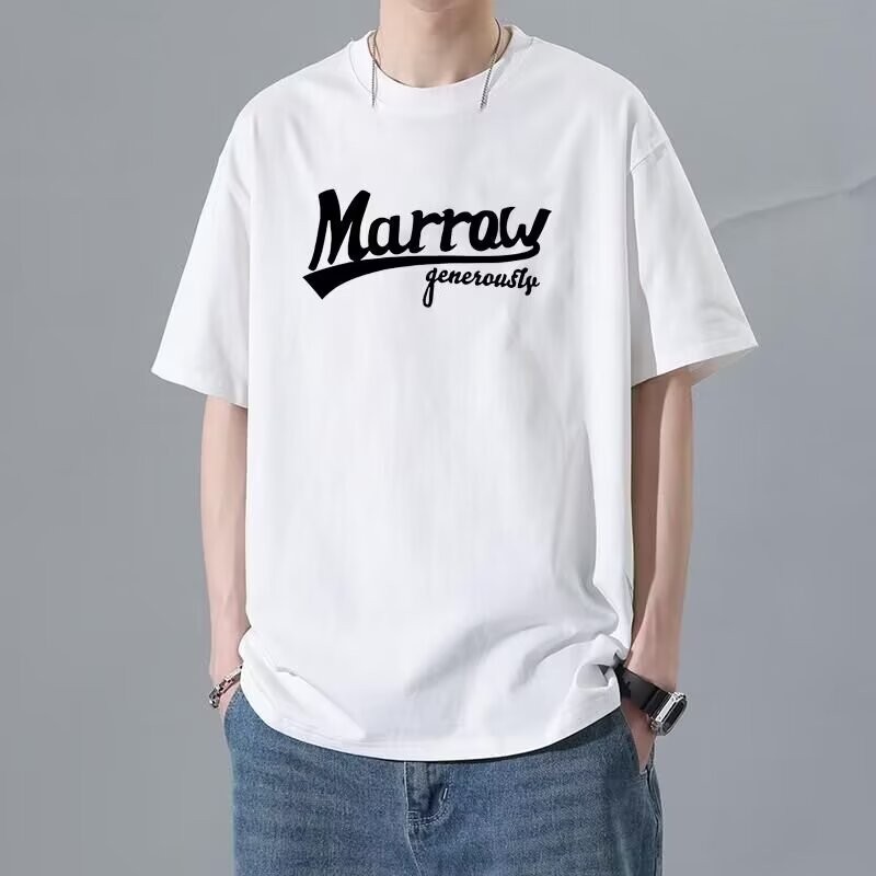 M-5XLเสื้อยืดคู่รัก2025 ฤดูร้อนใหม่สไตล์เกาหลีการออกแบบแรงบันดาลใจตัวอักษร MAR พิมพ์เสื้อยืดผ้าฝ้ายผ