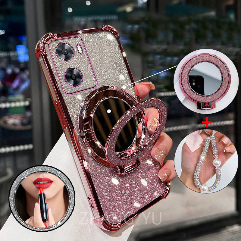 ปลอกสําหรับOPPO A57 A77 A77S A57E 2022 4G 5GหรูหราชุบGradient Glitterเคสโทรศัพท์เข้ากันได้กับที่วางแม่เหล็กกล้องป้องกันกันกระแทกปกอ่อนSJSFDD07