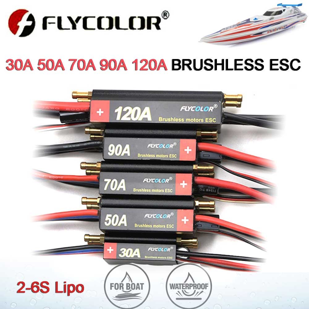 FlyColor 30A 50A 70A 90A 120A RC BOAT ESC กันน้ํา 2-6S Lipo ตัวควบคุมความเร็วแบบไม่มีแปรงพร้อมโปรแกรมการ์ดสําหรับ RC เรือมอเตอร์