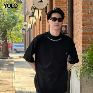 YOLO เสื้อยืด OVERSIZE เสื้อยืดแขนสั้น คอกลม แขนสั้น สีพื้น ลายปัก Y2364