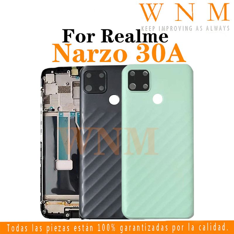 สําหรับ เรียลมี Narzo 30A RMX3171 กรอบด้านหน้า LCD ฝาครอบแบตเตอรี่ด้านหลัง + กรอบกลาง + ชิ้นส่วนกรอบกล้องด้านหลังกรณีที่อยู่อาศัยศูนย์แชสซี + ปุ่ม