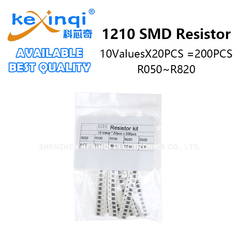 (200 ชิ้น) 1210 ตัวต้านทาน SMD ชุดสารพัน 10 ค่าX20PCS R050 ~ R820 โอห์ม 1% R100 R220 R330 R470 R680 
