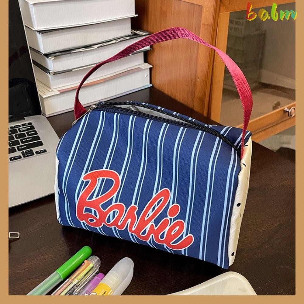BALM กระเป๋าเครื่องสําอาง, กระเป๋าแต่งหน้าตุ๊กตาบาร์บี้ผ้าใบความจุขนาดใหญ่, ออแกไนเซอร์กระเป๋าคลัทช์มือถือคลาสสิกอเนกประสงค์เดินทาง