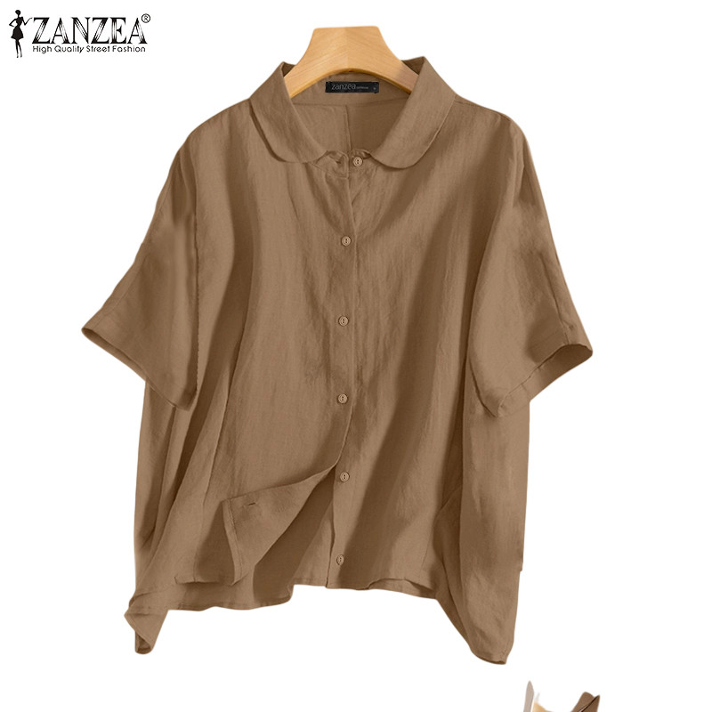 ZANZEA เสื้อเชิ้ตแขนสั้นปกหลวมสําหรับผู้หญิง