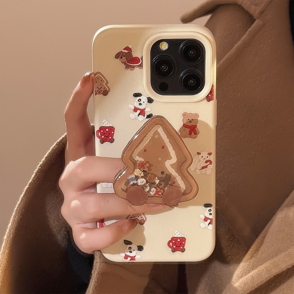 ขาตั้งต้นคริสต์มาสเหมาะสําหรับ ไอโฟน 16 ชีสเคสโทรศัพท์สีขาว แอปเปิล 15 โปรแม็กซ์/14/13/12 เคสนิ่ม