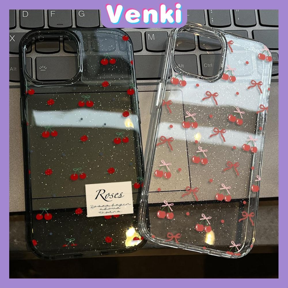 Venki - เคส iPhone 16 Pro Max iPhone 11 เคสใสแบบแวววาว TPU นุ่มสีสันสดใส เชอร์รี่น่ารักอร่อย Compatible iPhone15 Pro max 14 13 12 Pro max XS XR 7 Plus 8 Plus