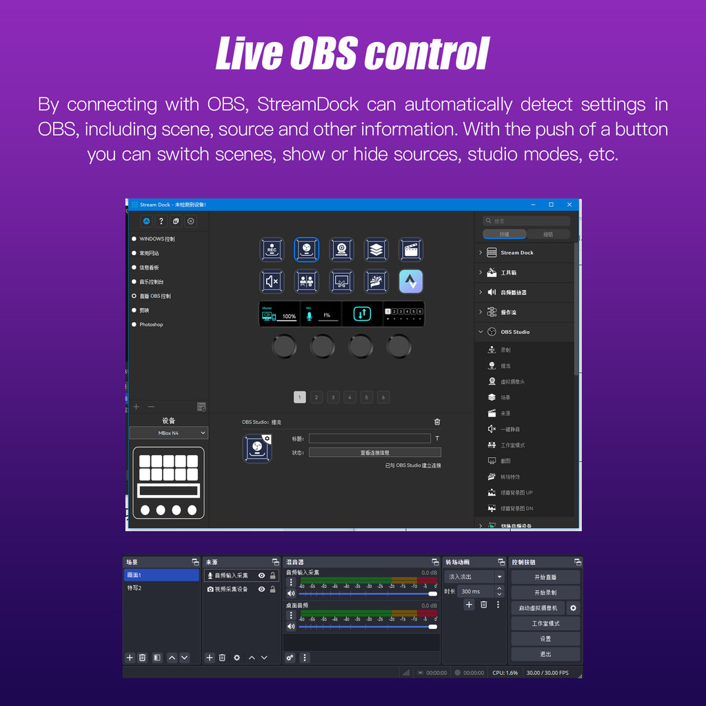 Mbox N4 Stream Deck พร้อมลูกบิด Mirabox StreamDeck ปุ่ม LCD เนื้อหาสด Creation Controller มินิปุ่มกด Custom Stream Dock ของขวัญ