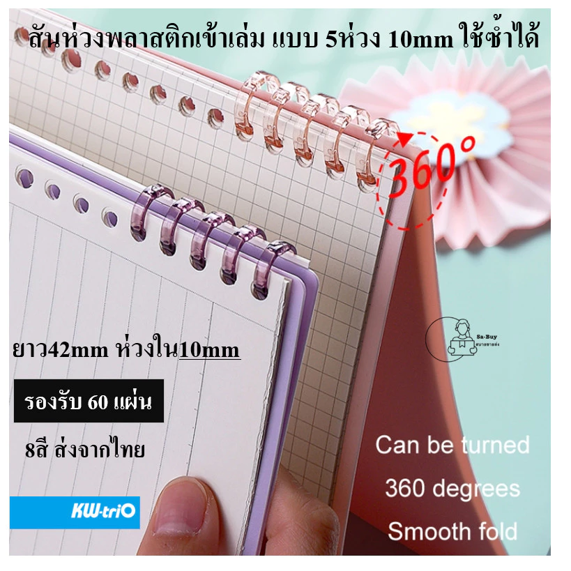 KW-triO_10mm_5R สันห่วงเข้าเล่มพลาสติก 5ห่วงถอดได้ ห่วงใน10มม. ใส่กระดาษ60แผ่น ใช้ซ้ำได้ กระดูกงูเข้าเล่ม (ราคา1ชิ้น)