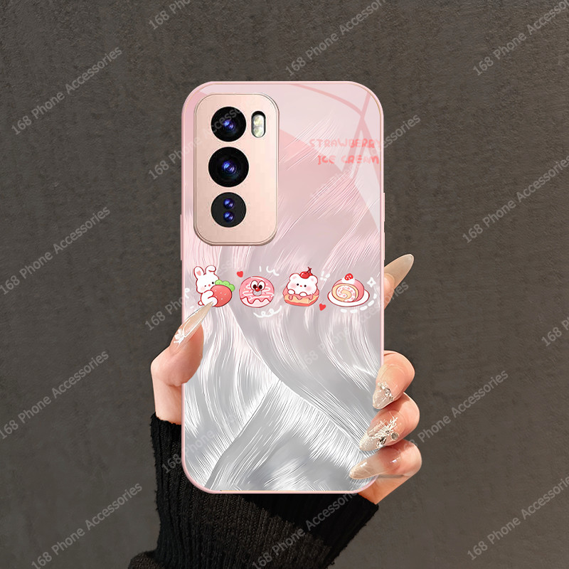 เคส OPPO Reno 12 11F 5G เคส OPPO Reno 12 Pro 5G เคสน่ารักการ์ตูนกระต่ายกระต่ายหมีสัตว์กันกระแทกหรูหราแก้วเหลวพร้อมกล้องป้องกันโทรศัพท์สําหรับสาวนักเรียนผู้หญิงผู้หญิง