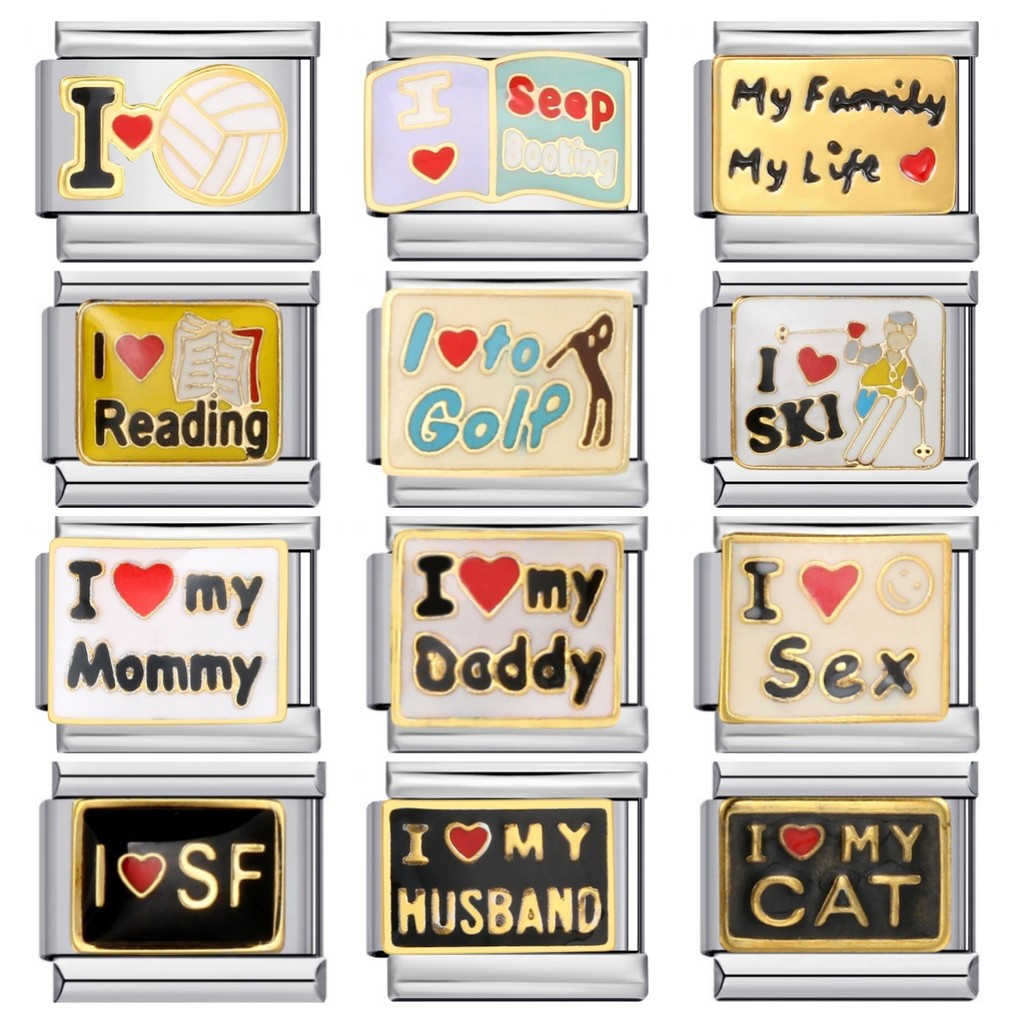 Love สร้อยข้อมือรูปแบบภาษาอังกฤษเหล็กไทเทเนียมเชื่อมชุบทองหยดน้ํามัน DIY สร้อยข้อมือโมดูลอิตาลี