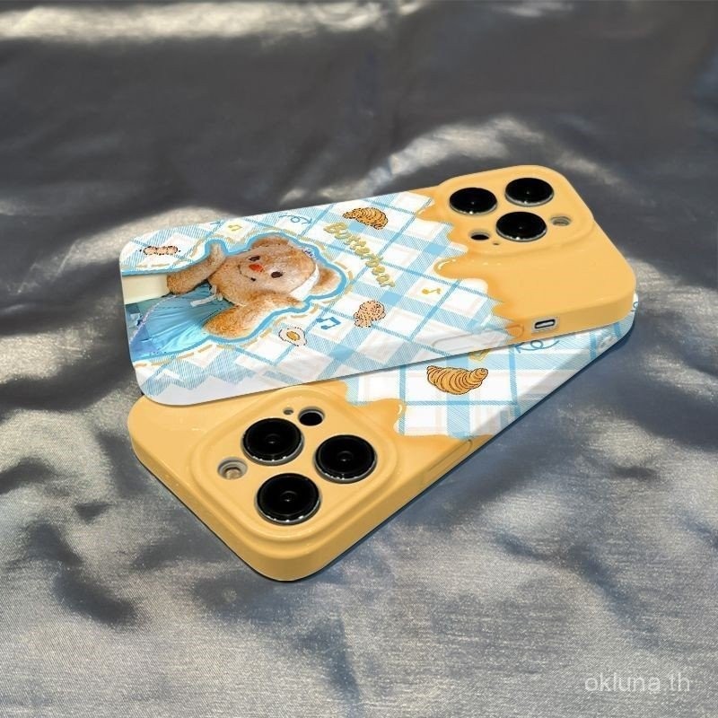 เคสมือถือ Samsung เคสแข็งลายสก๊อตเนย Happy Bear เหมาะสำหรับ A55 A53 A13 A14 S21 S22 S23 S24 ultra S23 PLUS A12 A23 A24 M12 A11เคสกันกระแทก
