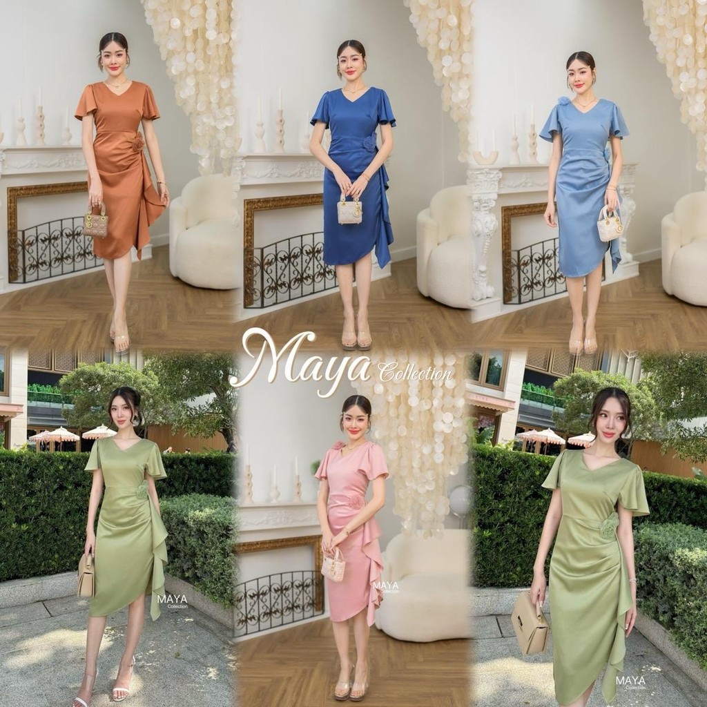 G120 ชุดเดรสออกงาน เดรสไปงาน s-3xlแถมดอกไม้ แนวเรียบหรูดูแพง เดรสสวยๆๆสาวอวบ