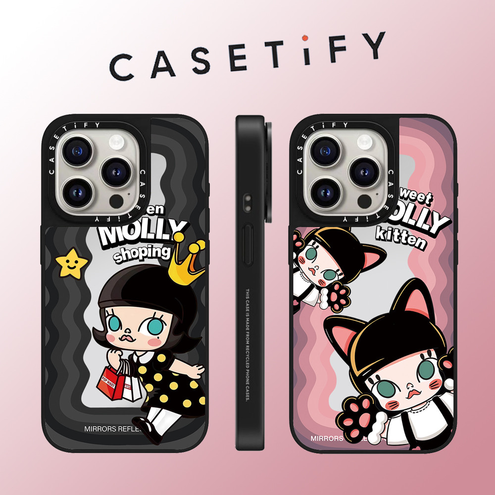 Casetify สาวการ์ตูนรูปแบบคลื่นกระจกหน้าเคสโทรศัพท์สําหรับiPhone 16 Pro Max 15 Plus 14 ProMax 13 12Pro 11 โทรศัพท์กันกระแทกขอบนุ่มฮาร์ดป้องกันกรณี