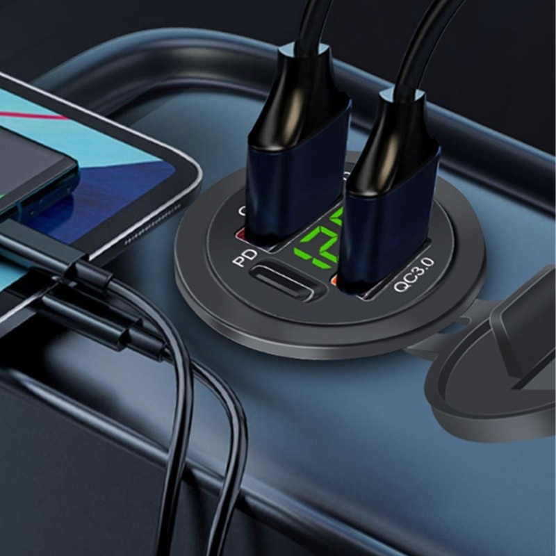 Doublebuy 12-24V USB Power Outlet รถชาร์จซ็อกเก็ต Double QC3 0 + Double PD Type-C Outlet