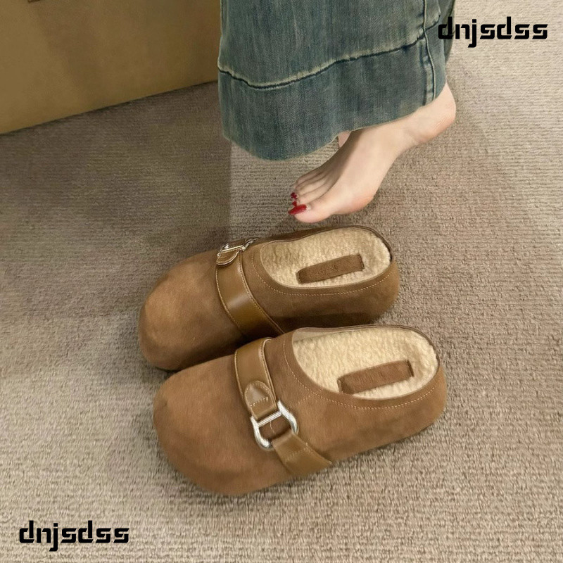 [dnjsdss] Baotou รองเท้าแตะสวมใส่ด้านนอกกันลื่นหนา soled Retro Suede กลับรองเท้าที่ว่างเปล่า Muller รองเท้าผู้หญิงฤดูใบไม้ร่วงฤดูหนาว