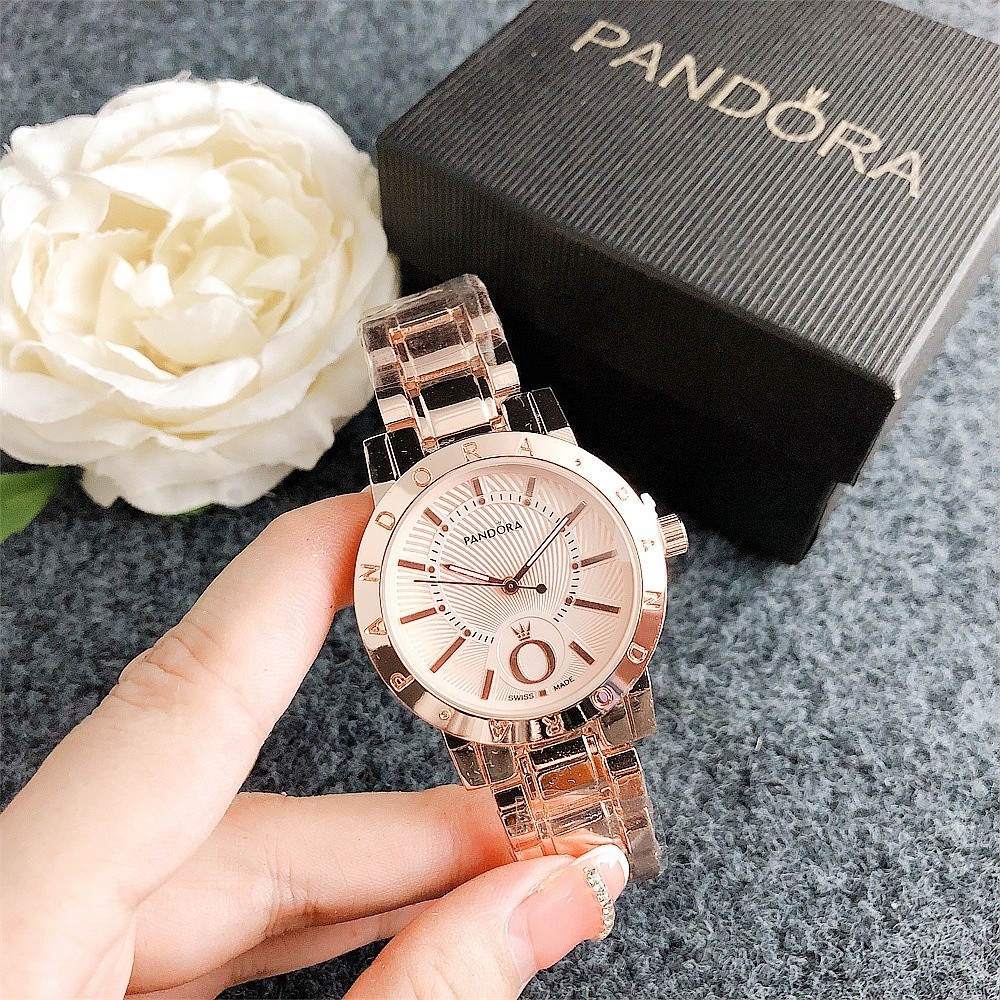 Pandora นาฬิกาผู้หญิงแฟชั่นลําลองสแตนเลสสําหรับผู้หญิงพร้อมกล่อง