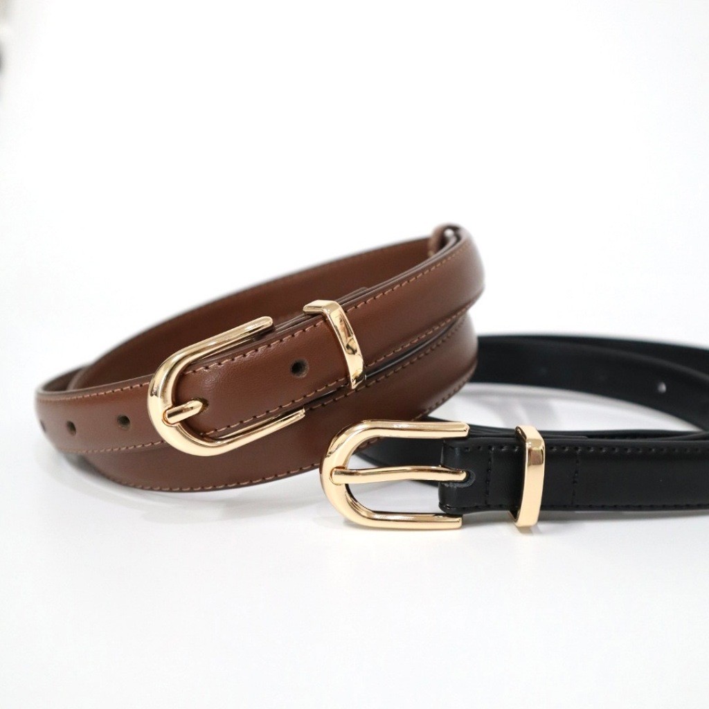 🔥หนังวัว🔥❤️แบรนด์LULU❤️ RL-510 เข็มขัดหนังแท้  หัวเข็มขัดสีทอง หุ้มหนังทั้งเส้น